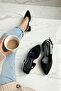 Aura Black Suede Satin Buckled Side (4 cm Heel Height) Pointed Toe Heeled Ballet Flats - 4