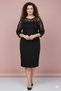 Women's Plus Size Black Tulle Collar Three Quarter Sleeve Midi Length Dress 12m-2369