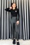 Wide Belted Leather Leggings - Black Black - 3