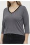 Women's Plus Size Lace Detailed V-Neck Three Quarter Sleeve Cotton Blouse 2029-26 - 4