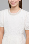 Textured Fit & Flare Dress with Crew Neck and Puff Sleeves - 6