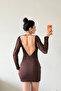 Women's Coffee Color Low-Cut Lace Dress 1041-2767 - 2