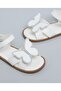 Girls White Appliqued Ankle Strap Flat Sandals - 3