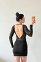 Women's Black Backless Lace Dress 1041-2767 - 2