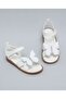 Girls White Appliqued Ankle Strap Flat Sandals - 6