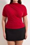 Red Mock Neck Shirred Sandy Knitted Plus Size Blouse Tbbaw26Af00053 - 3