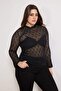 Black Button Detailed Crop Knitted Plus Size Blouse Tbbss26Af00023 - 2