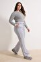 Gri Melanj Beli Poplin Detaylı Bağcıklı Wide Leg Büyük Beden Eşofman Altı TBBSS26AJ00001 - 2