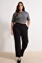 Siyah Wide Leg/Geniş Paça Büyük Beden Eşofman Altı TBBAW26AJ00015 - 2