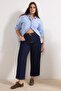 Koyu Mavi Yüksek Bel Comfort/Esnek Baggy Fit Denim Büyük Beden Jeans TBBSS26CJ00004