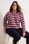 Bordo Çizgili Oversize Büyük Beden T-shirt TBBSS26BF00001 - 2