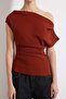 Tarçın Büzgü/Drape Detaylı Dökümlü Asimetrik Yaka Örme Bluz TWOSS25BZ00024 - 3