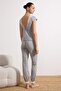 Gray Melange Cotton Blend Lace and Back Detail Knitted Pajama Set Thmss26Pt00053 - 3