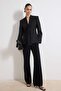 Black Chiffon Shawl Detailed Agraf Closure Fitted/Woven Blazer Jacket Twoss26Bc00019 - 3