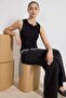 Siyah Fitted/Vücuda Oturan Kolsuz Düğmeli Crop Fitilli Esnek Örme Bluz TWOSS26BZ00330