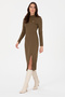 Women's Khaki Slit Stand Collar Knitted Dress 50297367 -Vr027 - 3