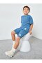 Boys Blue Textured Knit T-Shirt and Shorts Set