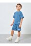 Boys Blue Textured Knit T-Shirt and Shorts Set - 2