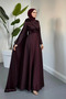Fores Omzu Satin Hijab Evening Dress with Rose Cape - Plum - 3