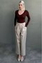 Beige Pleated Detailed Capped Straight-Leg Fabric Trousers Mg2642 - 2