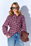 Burgundy Front Tie-Detail Plaid Shirt |MKS1610715-1