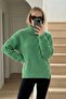 Women's Oversized High Neck Thick Knitwear Tunic – Comfortable Fit Winter - Green - 2