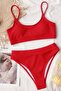 Women's High Waist Tankini Bikini Top with Corded Fabric - Red - 4