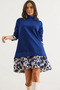 Women's Navy Blue Ecru Garnished Thessaloniki Dress Elb-19000965
