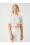 Crop-Bluse mit elastischem Bund - 3