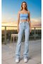 Flared F Flare Jeans Jeans Trousers High Waist Light Blue Snow Lycra - 4