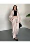 Zipper Jacket Oversized Satin Fabric Beige Set - 7
