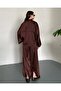 Zipper Jacket Oversized Satin Fabric Brown Set - 4