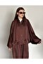 Zipper Jacket Oversized Satin Fabric Brown Set - 3