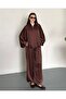 Zipper Jacket Oversized Satin Fabric Brown Set - 5