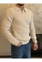 Men's Regular Fit Polo Neck Sweater Stone Eca055 - 5