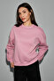 Serenya Women's Cotton Label Detailed Crew Neck Pink Sweatshirt - 5