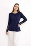 Women's Stretch Fabric Middle-Aged and Up Four-Season Navy Blue Mom Jersey Blouse New Season Embroidered Sleeves - 3