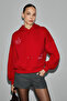 Spectrum Women's Organic Cotton Fleece Inside K Hooded B Printed O Oversized Red Sweatshirt - 3