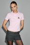 Solvia Women's Polo Neck Button Button Short Sleeve Crop Pink T-Shirt with Embroidery Detail on the Front - 4