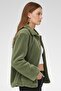Women Faux Fur Long Sleeve Jacket, Olive - 3
