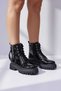 Girls' Black Patent Leather Lace-Up Zippered Non-Slip Sole Style Boots - 3