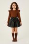 Baby Girl and Girl Leather Skirt Shoulder Ruffle Brown Badi Heart Socks Set for 6 Months to 6 Years - 4