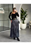 Smoked Patterned Pleated Skirt with Elastic Waist - 3375 - 2