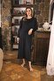 Women's Navy Blue Long Sleeve Thin Lace Long Nightgown - 4