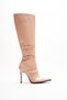 Women's Nude Patent Leather Pointed Toe 3 Buckle Thin Heeled Boots Tokai - 2