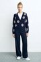 Women's Floral Patterned Buttoned Knit Cardigan – Relaxed Fit Women's Cardigan - Navy Blue - 6