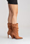 Ruched Women’s Boots Tan Suede Pointed Toe Slim Heeled Gusseted Stylish Boots Stane - 7
