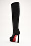 Women's Designer Platform High Heel Boots Carcie Black Cowhide Suede - 3