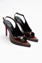 Women's Open Back Pointed Toe Thin Heeled Platform Shoes Hari Brown Patent Leather