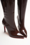 Women's Pointed Toe High Heel Below Knee Boots Limbo Brown Patent Leather - 3
